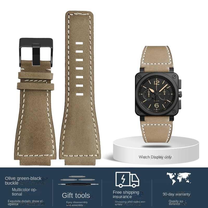 Для Bell Ross B&R BR-01 BR-03 Мужской ремешок для часов из натуральной кожи коровья кожа 35-24 мм выпуклый водонепроницаемый ремешок из силиконовой резины Инструмент