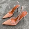 Fashion New High-heeled Women Shoes Nude Color PVC Transparent Sexy Pointed Toe Closed Stiletto Summer Ladies Party Sandals