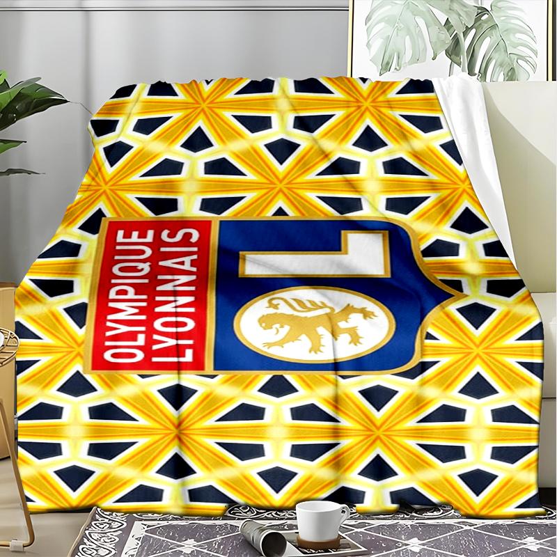 1PC Lyon Football Crest Design Printed Soft Flannel Blanket Throw for Adult Bedroom Living Room Sofa Camping Travel Fan gifts Christmas Gifts