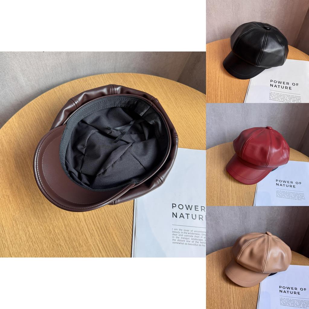 Восьмиугольная шляпа из искусственной кожи для женщин с защитой от солнца, шикарный зимний модный аксессуар