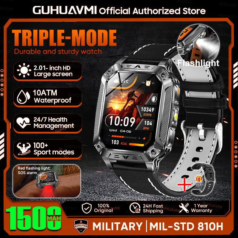 Новые 1500 мАч Военные Умные Часы Мужские 2,01" AMOLED GPS Маршрут 10ATM Водонепроницаемые SOS Светодиодный Фонарик Умные Часы Для Android iOS