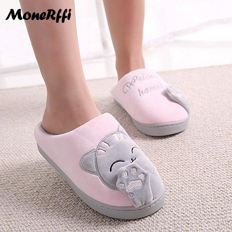 Парные зимние домашние тапочки, женская обувь, милые тапочки с рисунком кота, мужские теплые плюшевые шлепанцы, домашние нескользящие тапочки для спальни