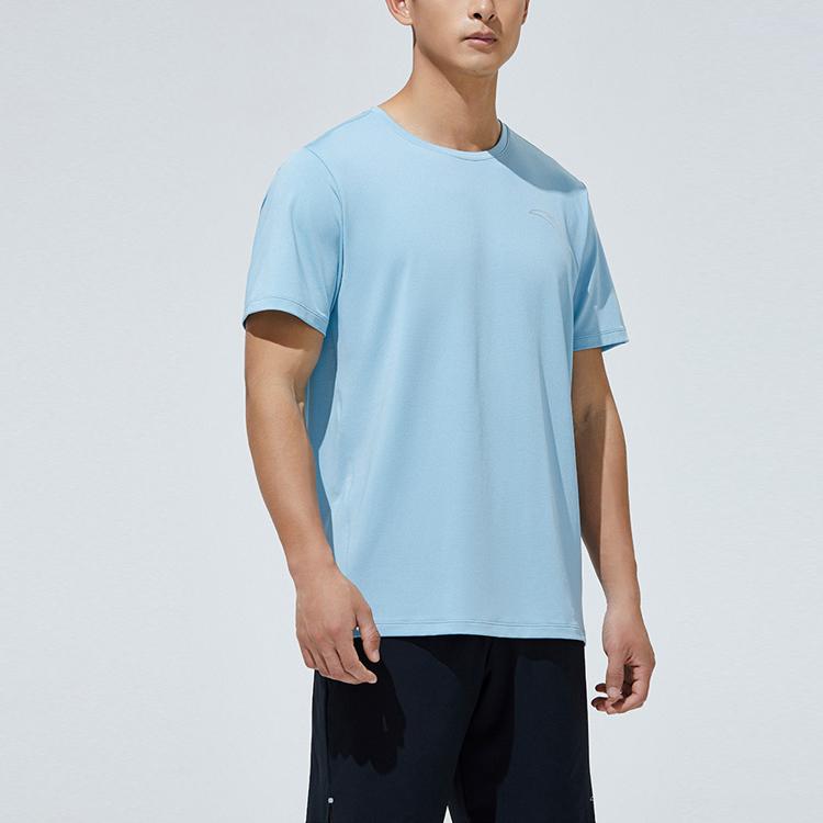Anta Простая футболка с круглым вырезом и логотипом, дышащая, быстросохнущая, мужская, небесно-голубая 952325106-4
