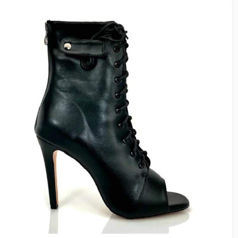 Women's Black Peep-Toe High Heel Stilettos New Fashion Brand Party Boots for Ballroom Latin Jazz Dance Sexy Party Shoes