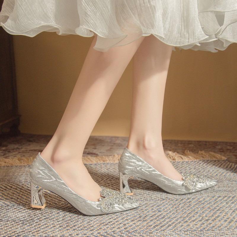 Женские свадебные туфли во французском стиле на высоком каблуке, женские вечерние туфли