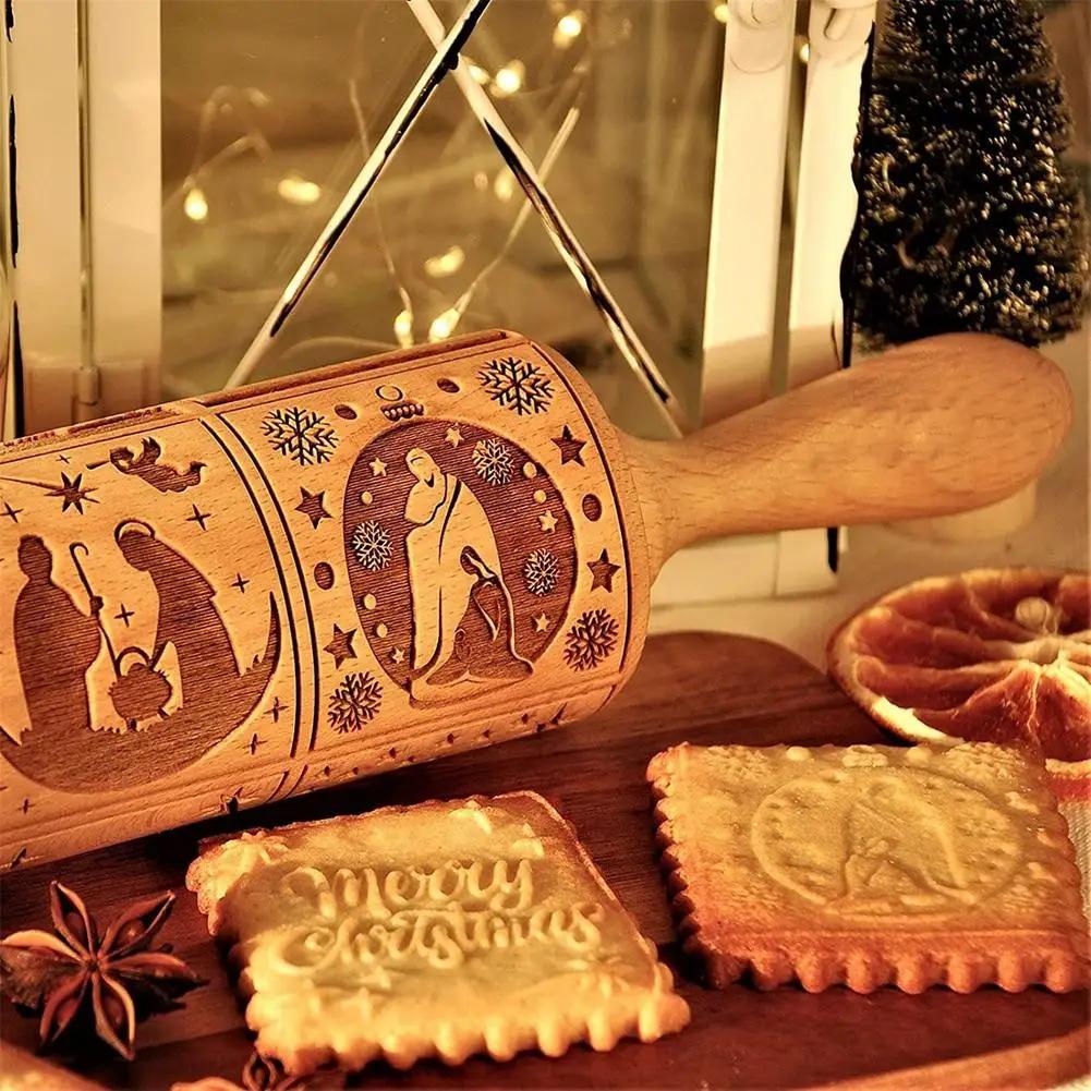 Кухня Рождество Гравированная скалка Рельефный ролик для теста Рождественский резак для печенья Выпечка Рождественские подарки Резная форма для печенья Натал