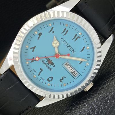 ВОССТАНОВЛЕННЫЕ МУЖСКИЕ ЧАСЫ CITIZEN AUTOMATIC JAPAN С БИРЮЗОВЫМ ЦИФЕРБЛАТОМ a427213-2