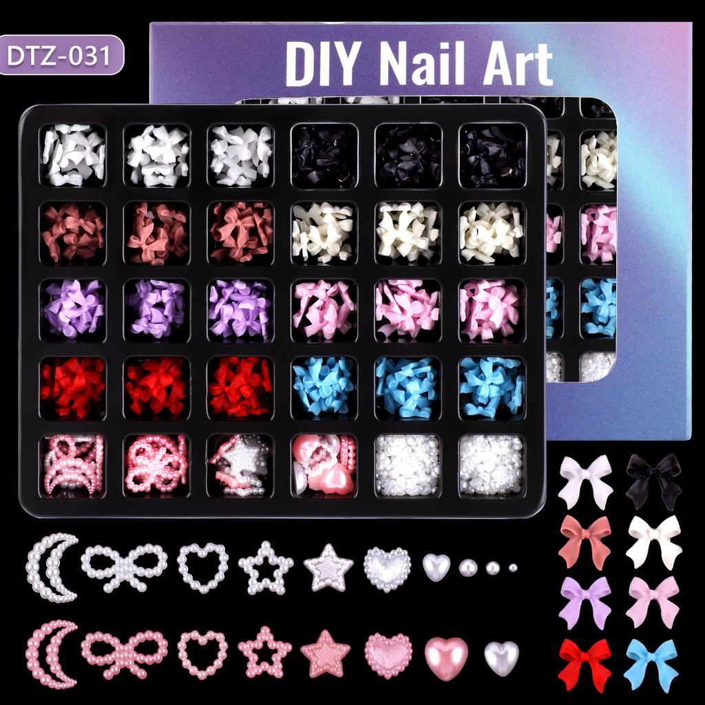 30 Grid Resin Bow Japanese Nail Jewelry Black And White Streamer Bow Three-Dimensional Simple Patch