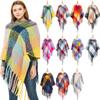 Winter Ladies Circle Yarn Thick Tassels Cape Thick Color Plaid Shawl Scarf