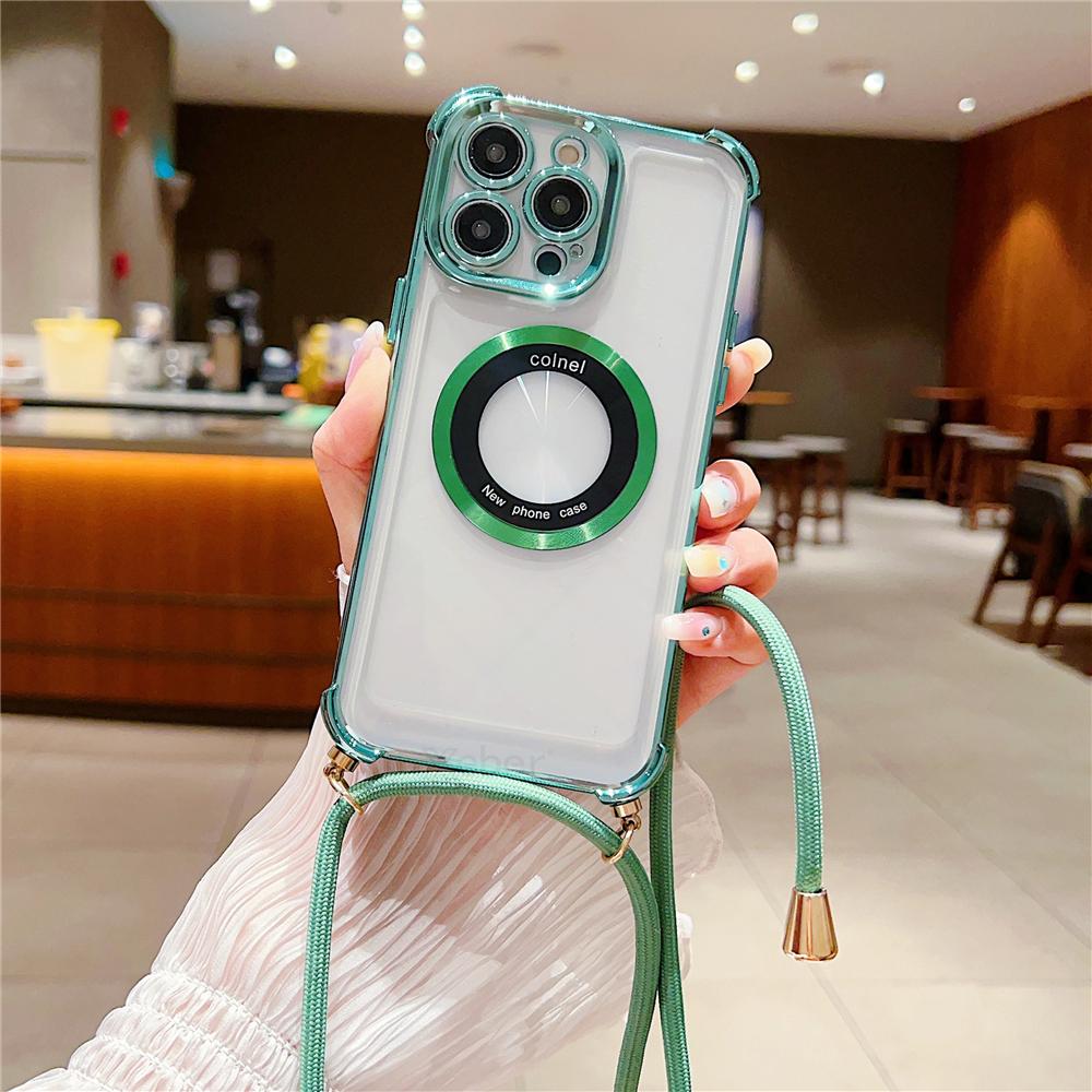 Роскошное покрытие, прозрачное ожерелье через плечо, магнитный ремешок для чехла Magsafe для iPhone 14 Pro Max 13 12 11 Plus, защитный чехол для подушки безопасности
