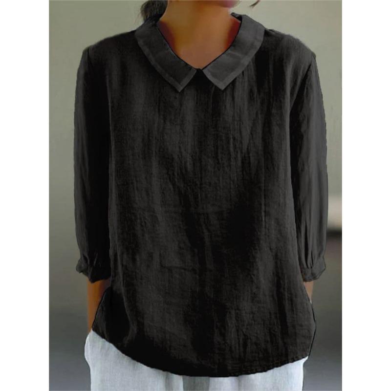 YYFS Женские модные повседневные летние весенние однотонные принты с рукавами 3/4 и воротником-поло Блузки и рубашки