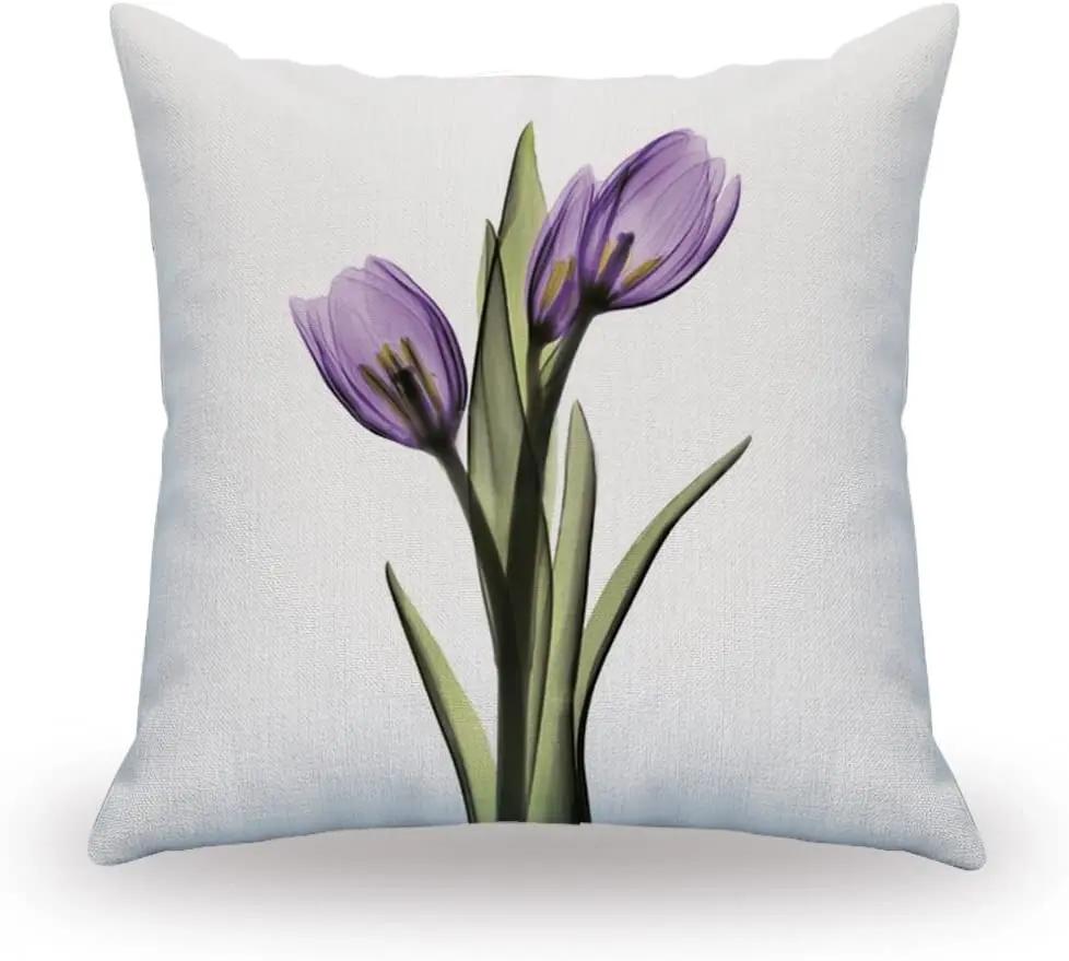 Элегантный тюльпан фиолетовый цветок льняной наволочки для дивана художественная роспись для гостиной наволочка для подушки современный домашний декор