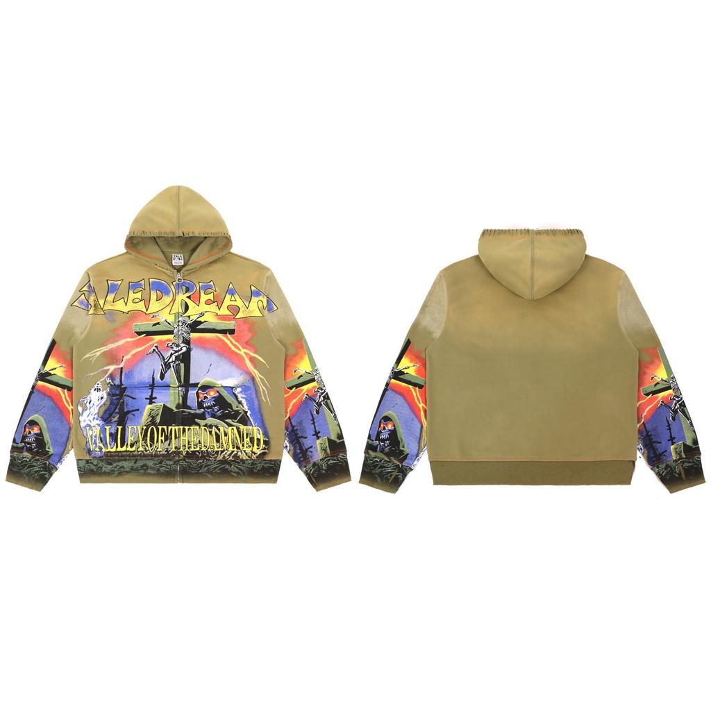 Cross-border trendy American high street distressed worn hooded cardigan, 26SS new arrival
