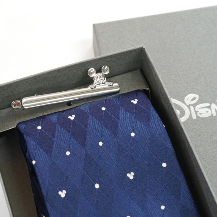 Disney Mickey Mouse Tie Tie Bar Set Includes Tie and Tie Clip & (Navy Blue, Wa-09) -