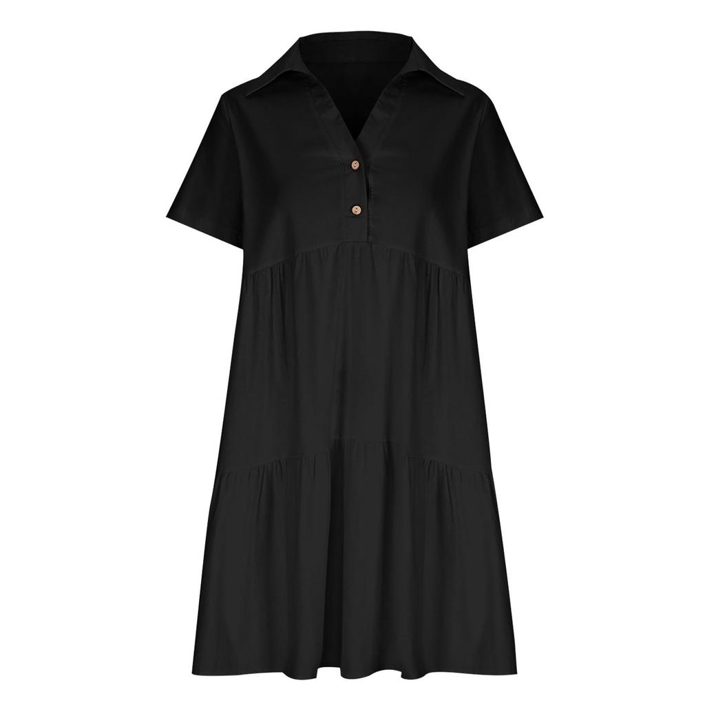 Летнее свободное сплошное цветное повседневное хлопковое льняное платье с короткими рукавами