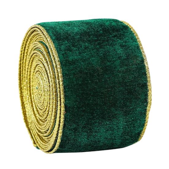 DIY Bow Making Material Velvet Christmas Ribbon, 2.5 x 78 Inch Wired Ribbon with Gold Edges Gift Box Bundling for Wrapping, Making, Crafts,