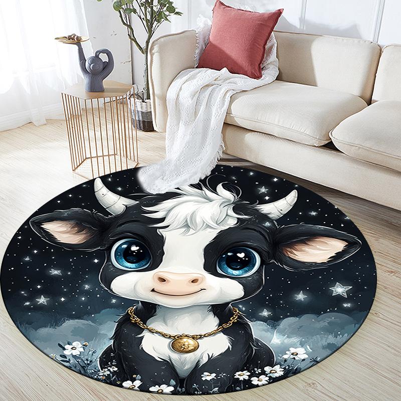 Cute Cow Round Area Rug,Carpet Rug for Living Room Bedroom Sofa Playroom Decor,Non-slip Floor Mat