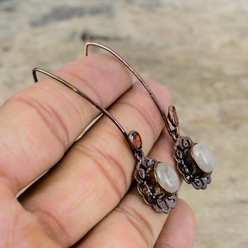 Серьги с радужным лунным камнем Серьги с цитрином Медные серьги гальванопластики Ювелирные изделия ручной работы Серьги с драгоценными камнями Ювелирные изделия гальванопластики Подарок для мамы