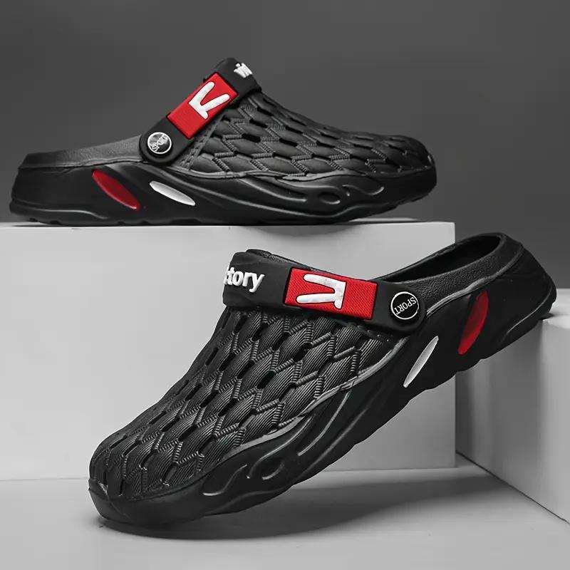 Men's Solid Color Hollow Out Chunky Clogs, Comfy Non Slip Durable Anti Odor EVA Slippers For Men's Outdoor Activities