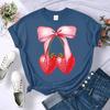 Summer Pink Bow Strawberry Design Pattern 3D Printed T-Shirts Women Crewneck Casual Multicolor Tee Tops Summer Soft Short Sleeve
