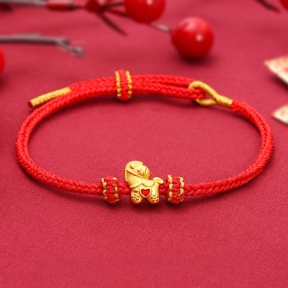 Blessing Horse Bead Bracelet Chinese Style Red Rope Bracelet Lucky Pony Fortune Bracelet  Girls