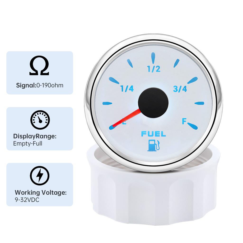 7-color Backlight 12V 24V Universal Waterproof 52mm Fuel Level Gauge 0-190ohm 240-33ohm Fuel Level Meter For Marine Boat Car