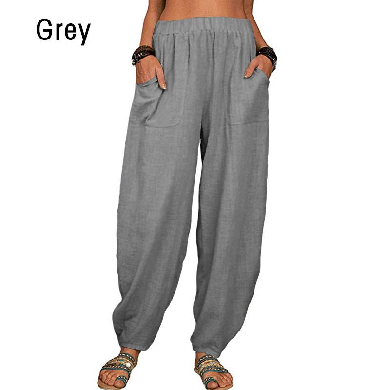 Женские повседневные хлопковые льняные шаровары, однотонные широкие брюки, свободные длинные брюки, летние винтажные