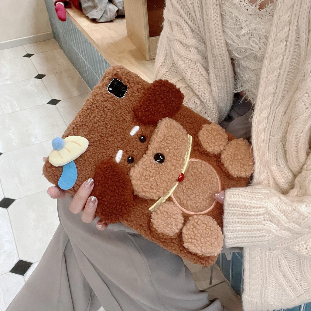 Cute Plush Teddy Dog Case for iPad A16 2025 11/12th A19 2026 Mini 6 7 8.3in iPad 7 8 9 10th 10.2in 10th 10.9in 10.5 Pro 11 Air 11 12.9 13 Tablet Case