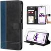 Case + 2 Tempered Glasses for Samsung Galaxy A34 5G - Two-Tone Black-Navy Blue Leather Effect Case