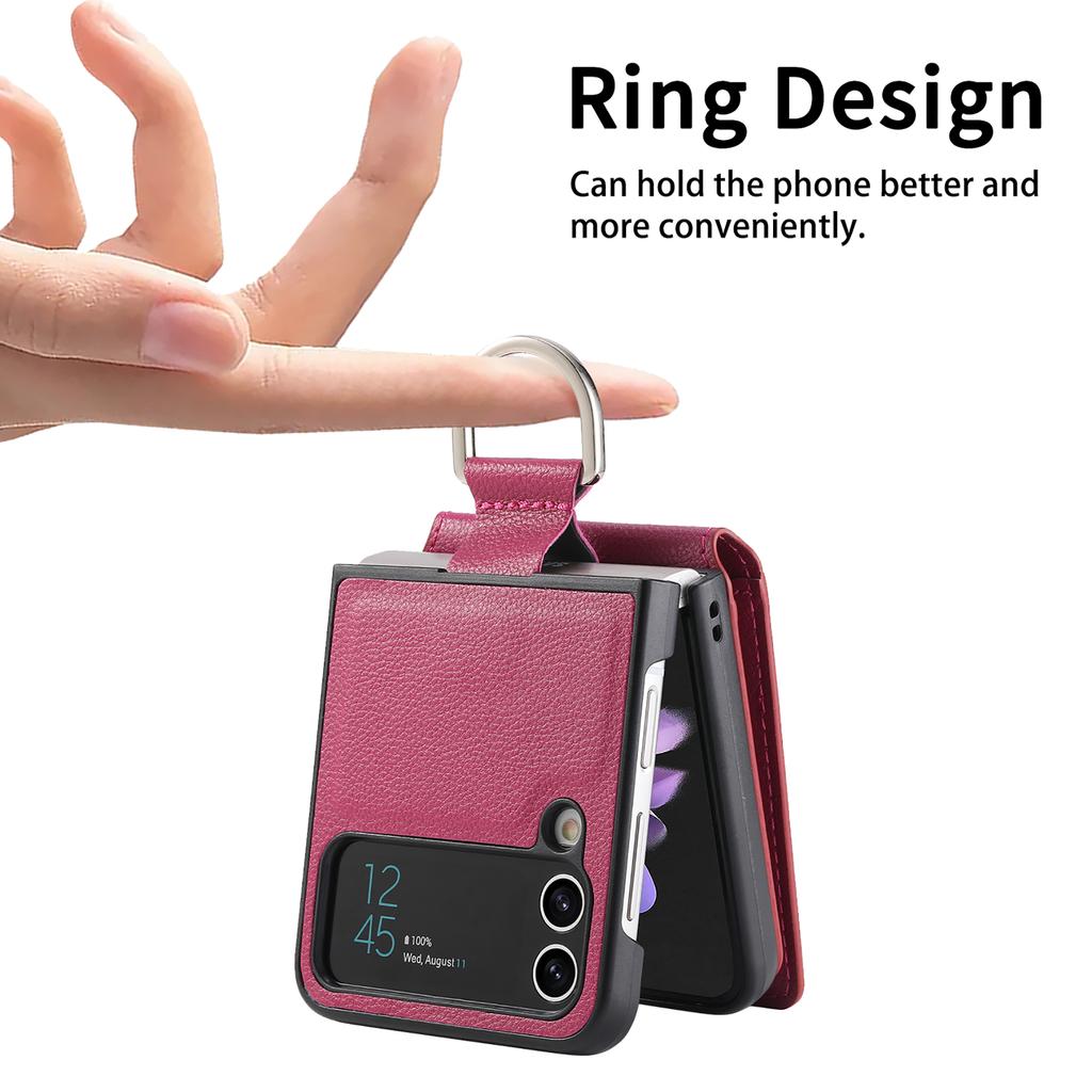 Anti-Falling Finger Ring Card Holder Leather Case for Samsung Galaxy Z Flip 4 Flip4 5G Flip3 Flip5 Flip 3 5 Zflip3 Phone Cover