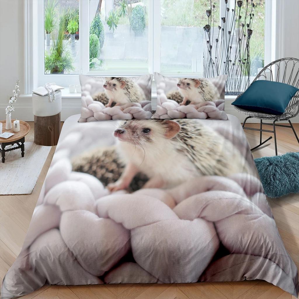 Пододеяльник с изображением ежа King Queen 3D Lovely Animal Комплект постельного белья для детей, подростков, взрослых, дикая природа, пододеяльник, наволочка, детские подарки