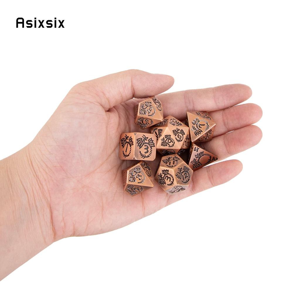 7 Pcs Copper Dragon Metal Dice Solid Metal Polyhedral Dice Set Suitable for Role-Playing RPG  Board Game Card Game