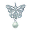 [F0310] - Silver Pendant 'Cotton Butterfly' Ivory Silvered (rhodium-plated) - 32x26 Mm