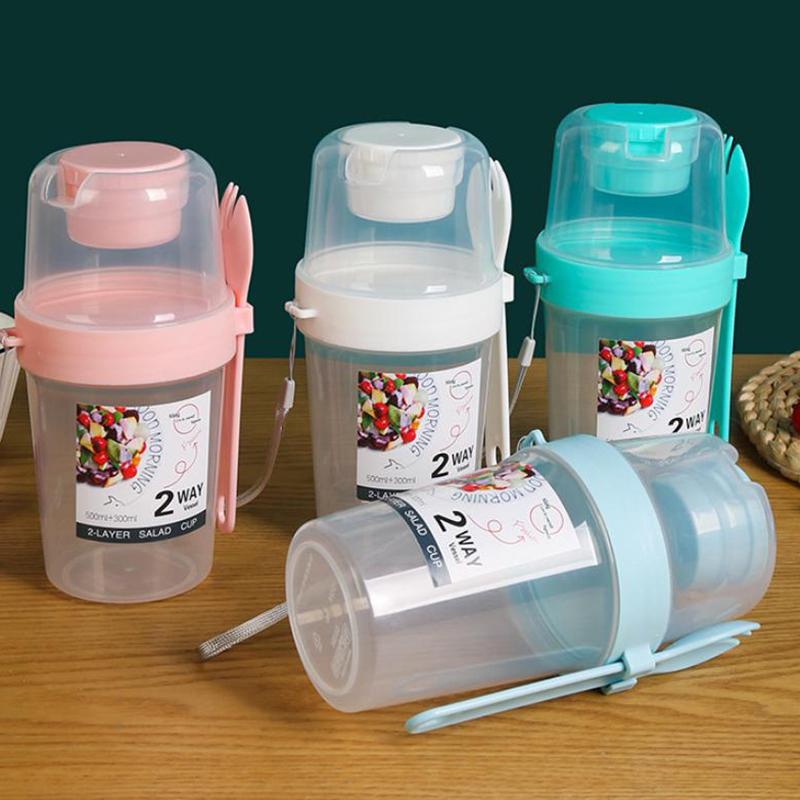 Чашка для завтрака, фруктов, овсянки, йогурта, салата с крышкой и ложкой, двухслойная коробка для хранения продуктов, коробка для бенто, коническая чаша для фитнеса с пониженным содержанием жира