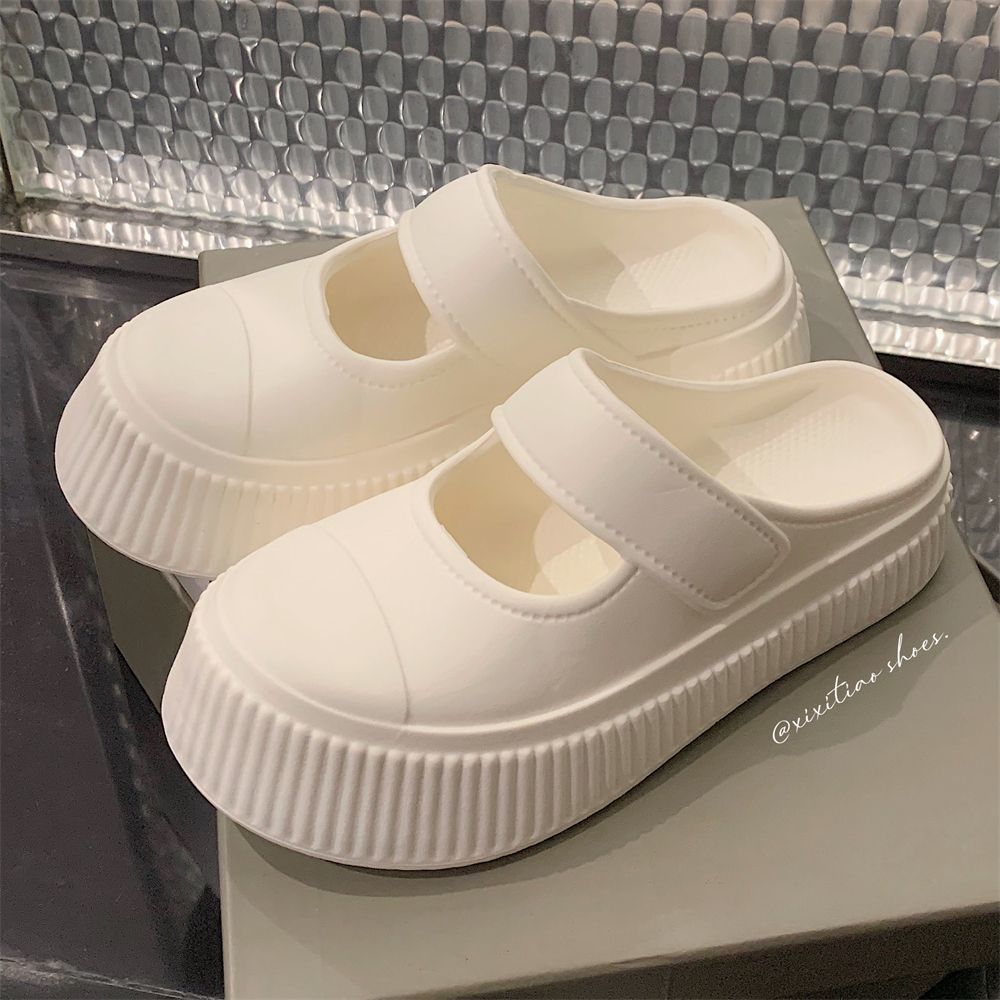 Woman Slippers Height Shoes for Women 2024 Job Sandals Outside White Slides Mules Summer Round Toe Footwear Small Size Normal B