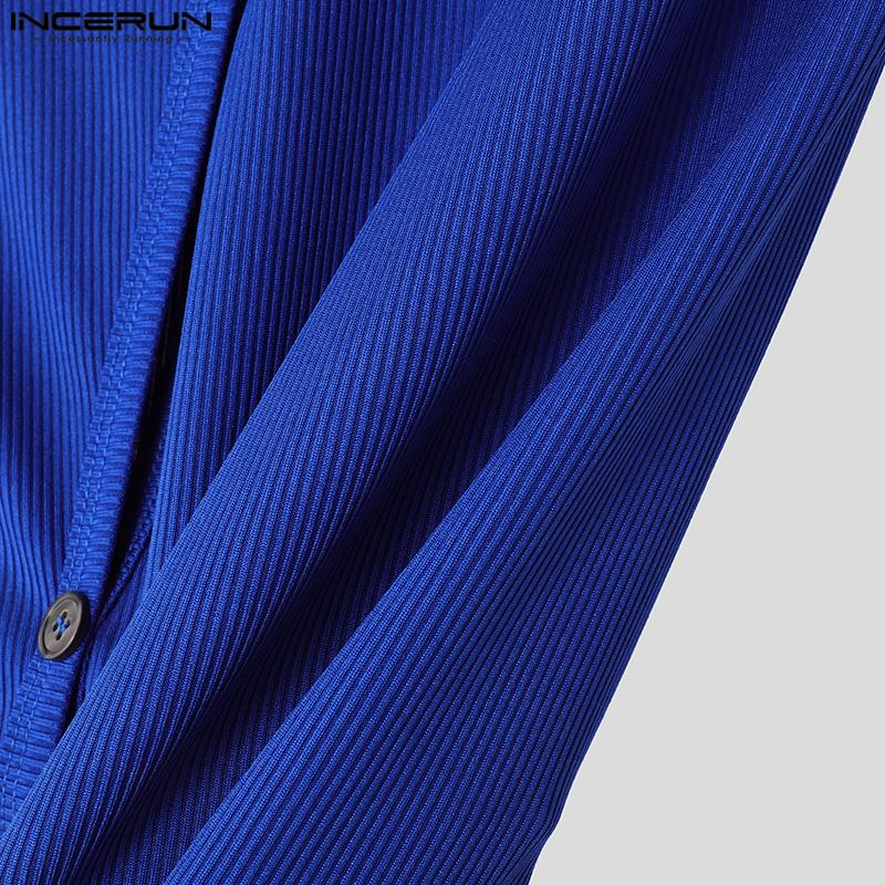 INCERUN Летние мужские повседневные футболки с воротником-стойкой и короткими рукавами с боковыми пуговицами в рубчик