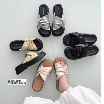 Очень мягкие и удобные ~ Французские облачные полутапочки с открытым носком, женские летние новые плиссированные повседневные тапочки с толстой подошвой