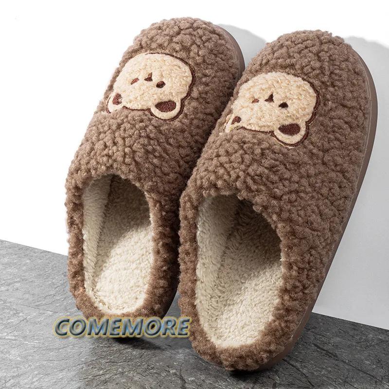 New Women Home Slippers Men Furry Indoor Bedroom Flats Warm Plush Couples Winter Floor Slides Non-slip Shoes Comfortable Autumn