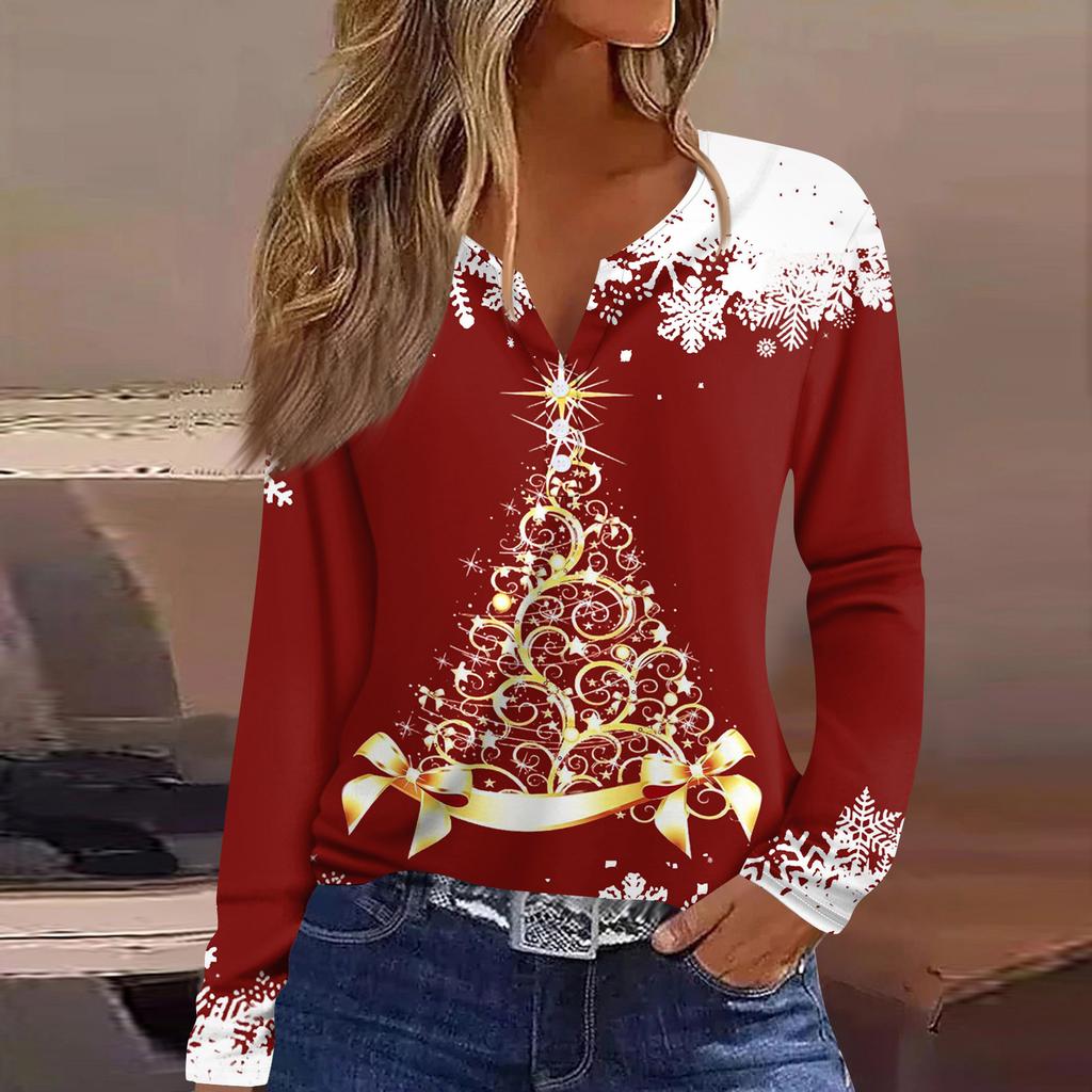 Women's Fashion Casual Floral Print V Neck Long Sleeved Button Up T Shirt Top Long Sleeved Top