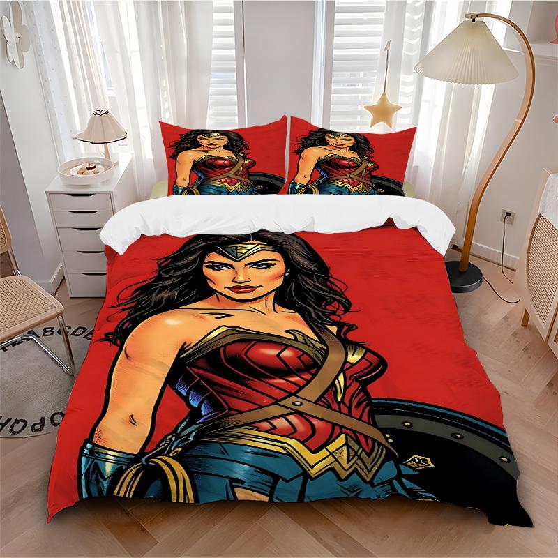 3pcs Wonder Woman Cover Set,Soft Comfortable Duvet Cover,Guest Room (1*Duvet Cover + 2*Pillowcases, Without Core) yy251024098