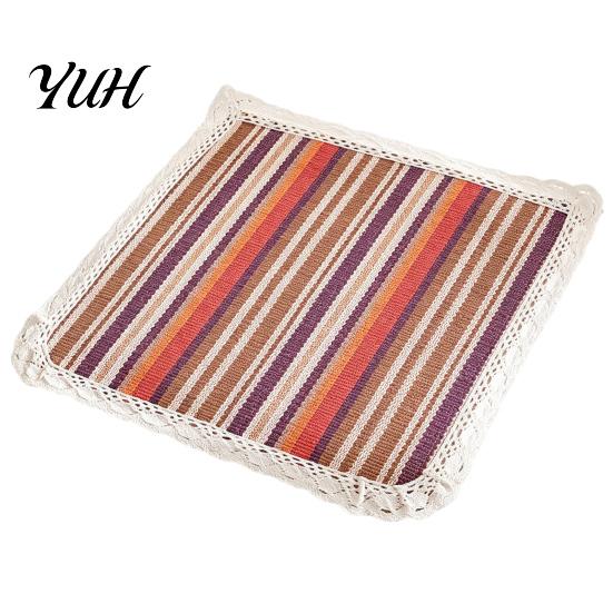 Thin Seat Pad for Home Cotton Linen Chair Pad, Striped Plaid Dining Mat with Lace Trim, Rustic Style Breathable Ties Office Barstool Non Slip Kitchen