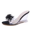 Women Slippers Sandals 8Cm Wedge High Heels Transparent Crystal Rhinestone Slippers