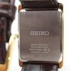SEIKO Мужские часы Квадратный дизайн Кварцевые SWR064 Циферблат цвета шампанского золота × Коричневый кожаный ремешок