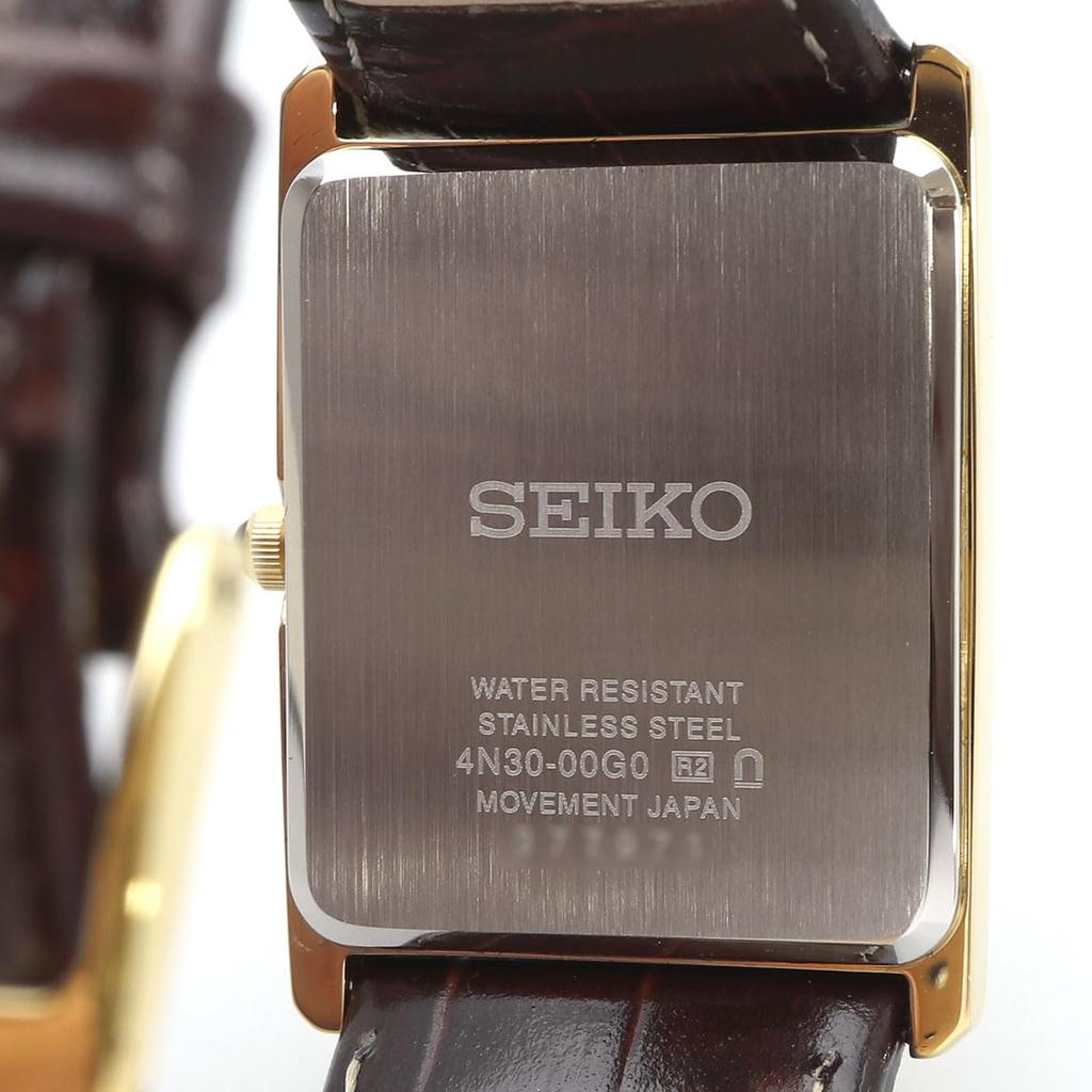 SEIKO Мужские часы Квадратный дизайн Кварцевые SWR064 Циферблат цвета шампанского золота × Коричневый кожаный ремешок