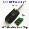 3Button Remote Key for Volkswagen Passat Jetta Bora Golf Polo Beetle /5FA 009 259-10/434Mhz/ID48 Chip/ 1J0959753DA HLO 1J0 959 753 DA 753DA
