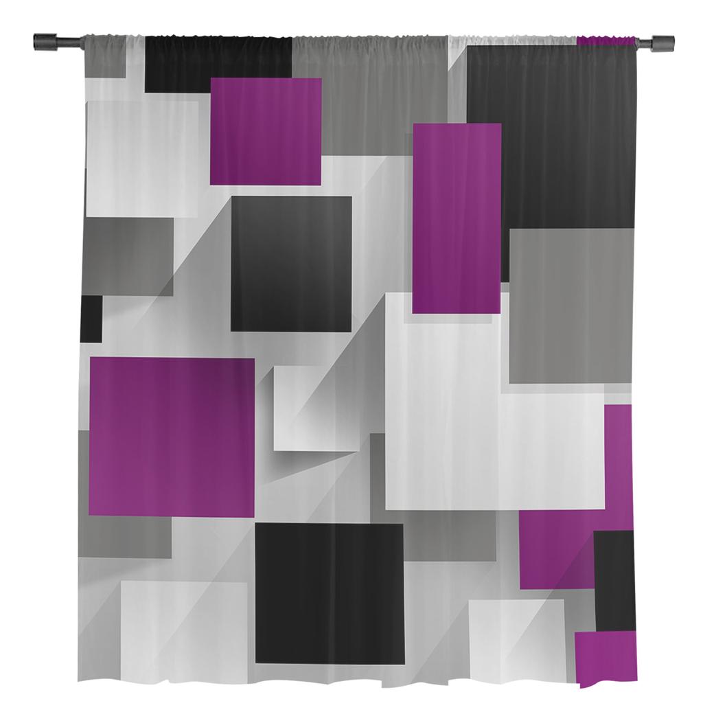 Geometric Purple Gray Black Abstract Sheer Curtains for Living Room Decoration Window Curtains Kitchen Tulle Voile Curtains