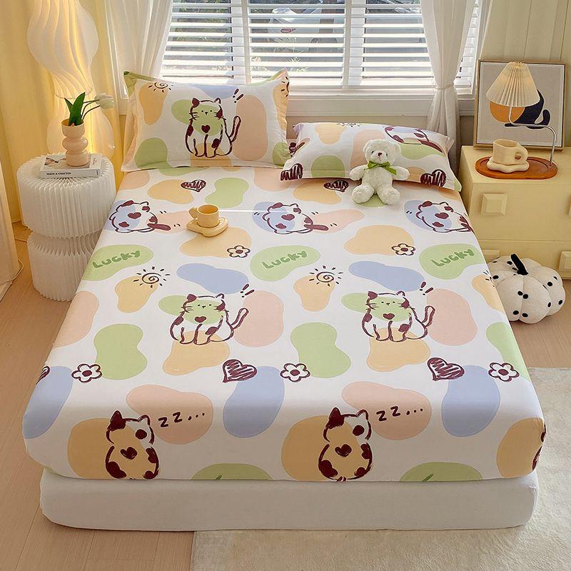 100% Cotton Bed Fitted Sheet with Elastic Rubber and 2 Pillowcases Durable and Comfortable Kids Adult Single Double Bed 13 Sizes