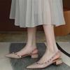 Fashion Sandals High Heels Women's 2025 Summer New Niche Design Sense Rivet Pointed French Medium Heel Single Shoes