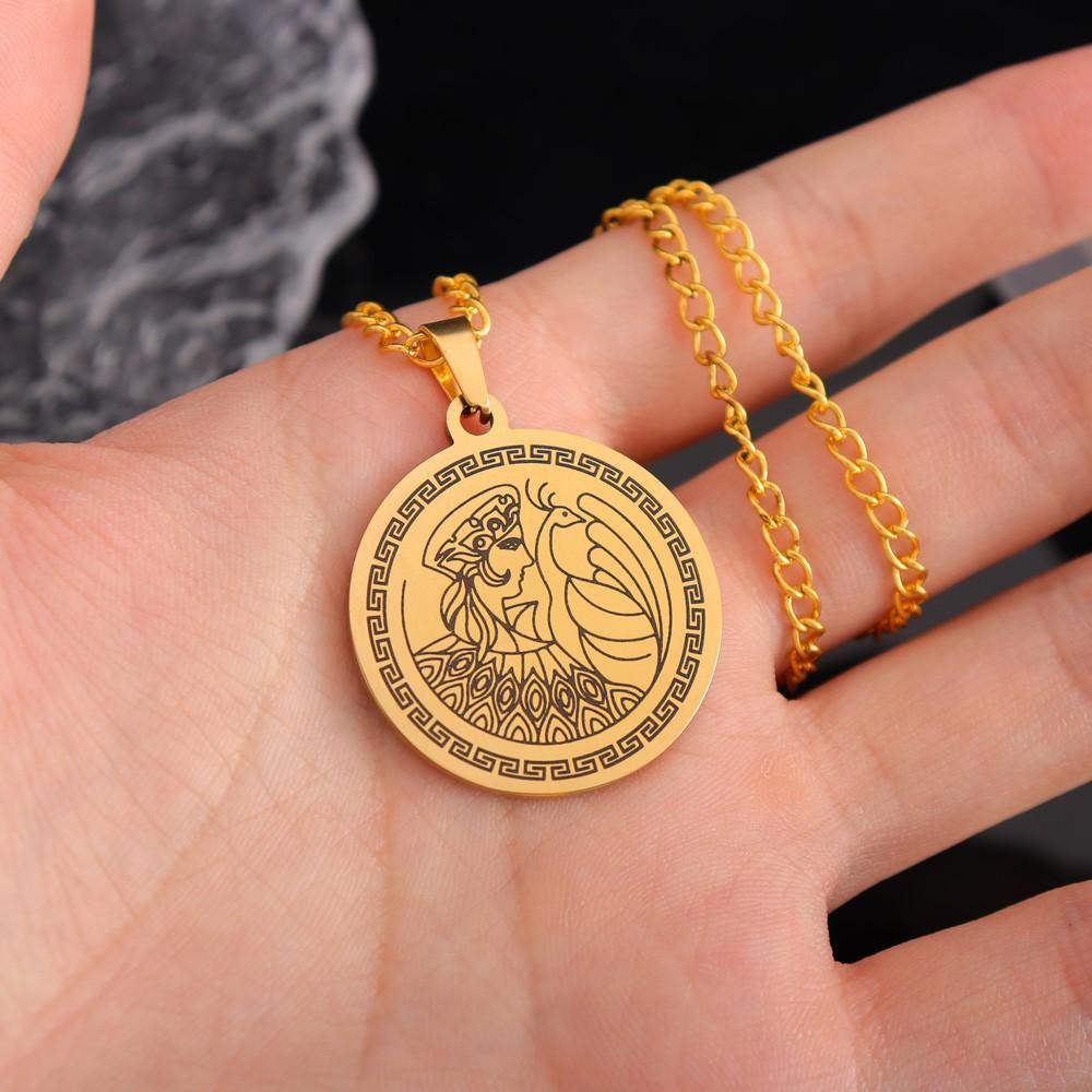 European and American Titanium Steel Hera, Queen of the Ancient Greek Gods, Round Brand Long Necklace