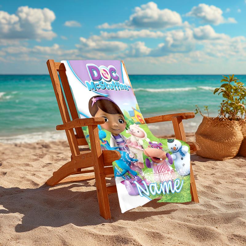 Personalized customized proof beach towel with Doc McStuffins pattern - soft, absorbent, quick-drying, perfect swimming, camping&bathing